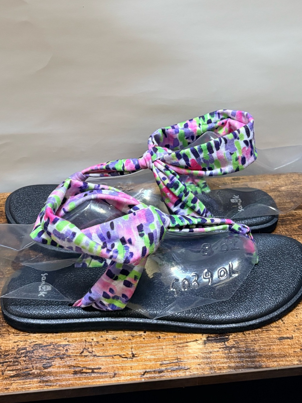 Sanuk | Yoga Sling Colorful "Ella" Print Slip-On Sandals - 8, Pink/Purple/Lime